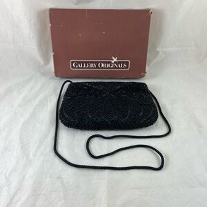 Vintage Gallery Original Black Beaded Handbag Purse Glass Beads With Box